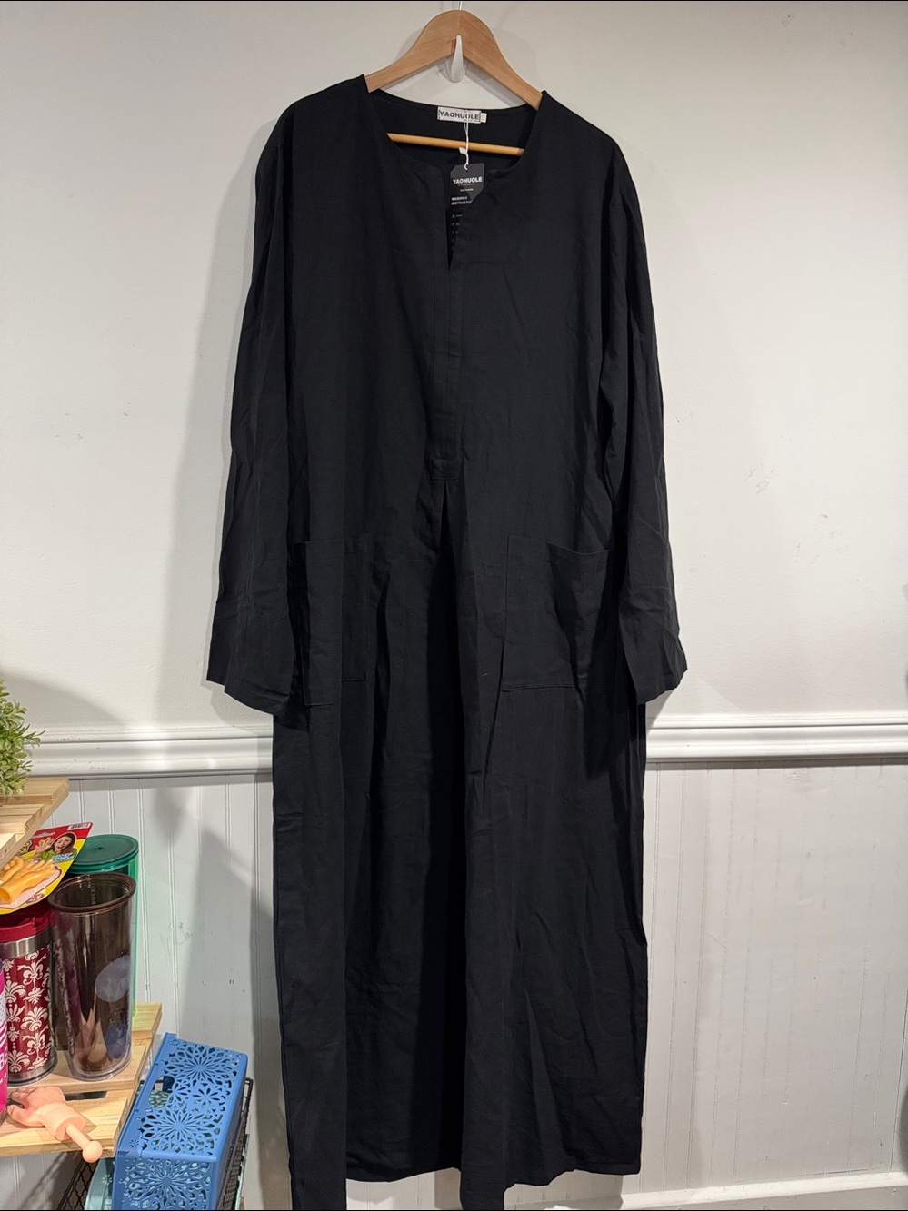 NEW YAOHUOLE Linen Kaftan Men Long Sleeve Muslim xxl black